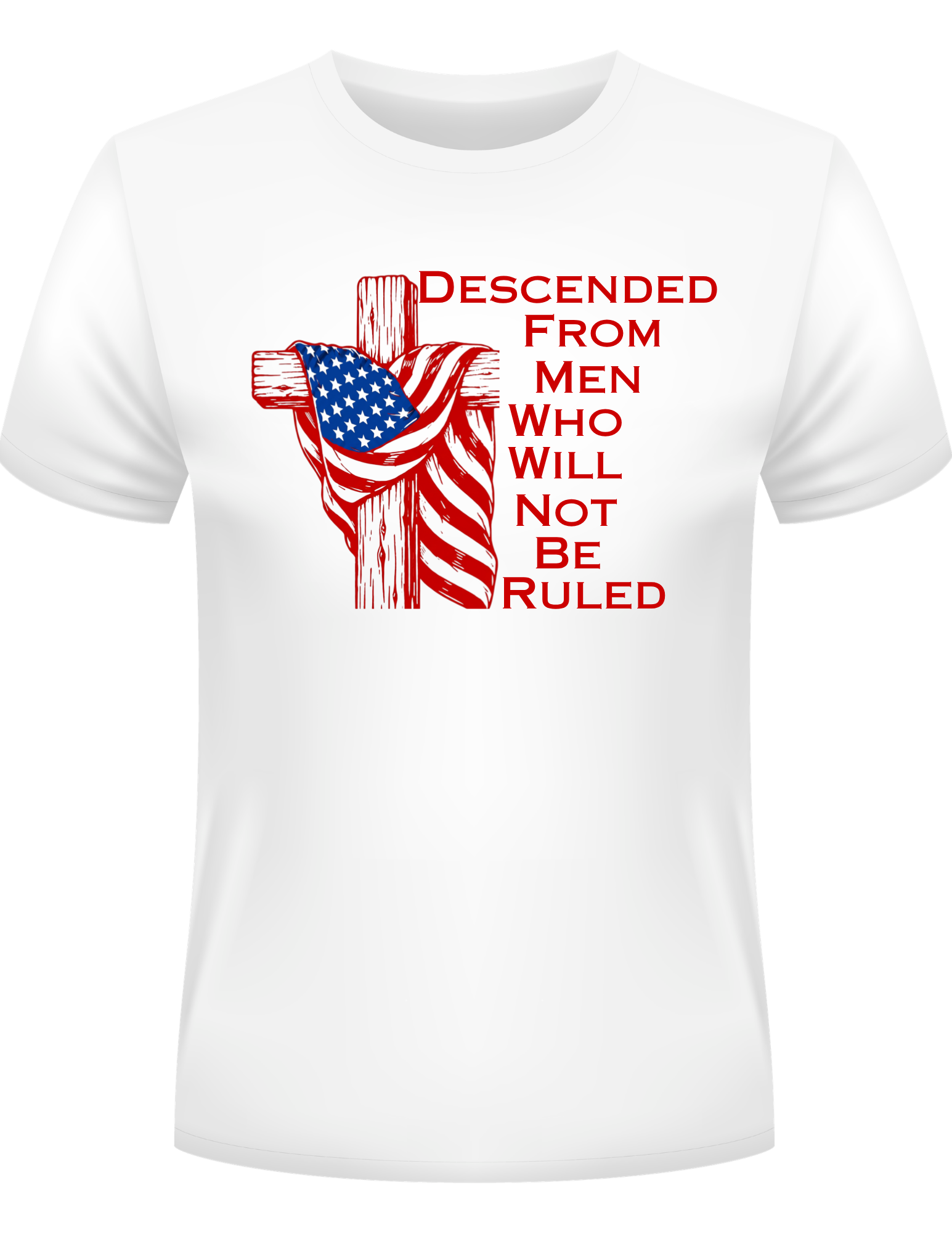 Descended White T-shirt/ Red, Royal Print